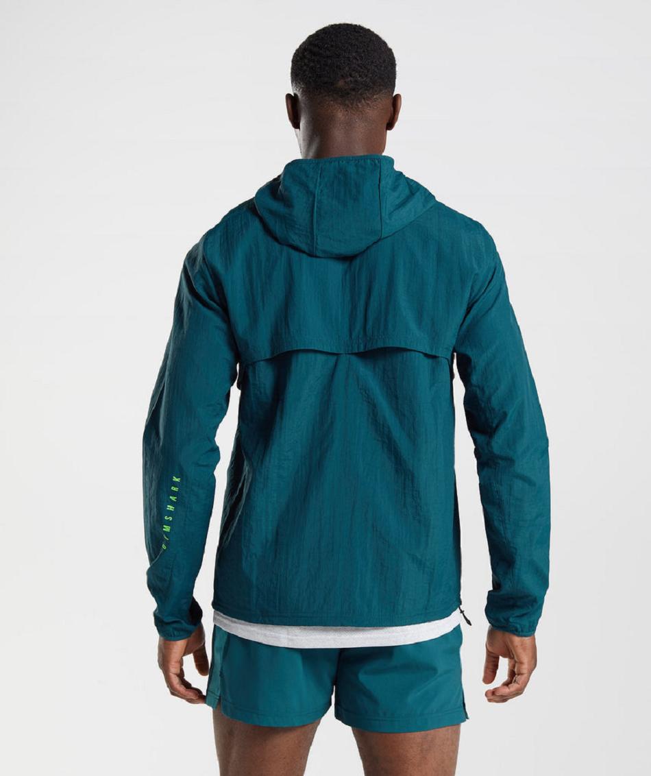 Correr Con Capucha Gymshark Deporte Windbreaker Hombre Turquesa | CO 3677BEX